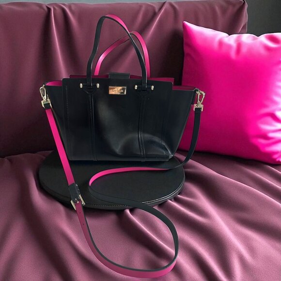 KATE SPADE Black Leather Satchel Crossbody Bag w/ Detachable Strap - Picture 1 of 12